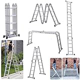 Feidak Multi Purpose Combination Ladder 4.7M 15.5FT Foldable Step Ladders Aluminium 150kg Capacity 16 Steps + 1 Free Platform for Indoor Outdoor Works