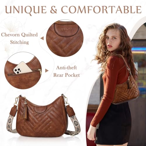 VASCHY Small Shoulder Bag Purse for Women, Vegan Leather Chevron Quilted Crescent Crossbody Hobo Bag Under the Arm Handbag4