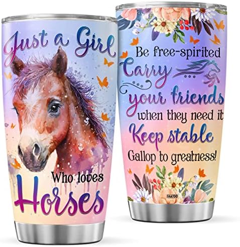 VAATOO Animal Coffee Tumbler Just A Girl Who Loves Travel Mug With Lid Cute Birthday Gifts For Horse Lovers Women Girls Insulated Cup Stainless Steel Tumblers Inspirational Quote