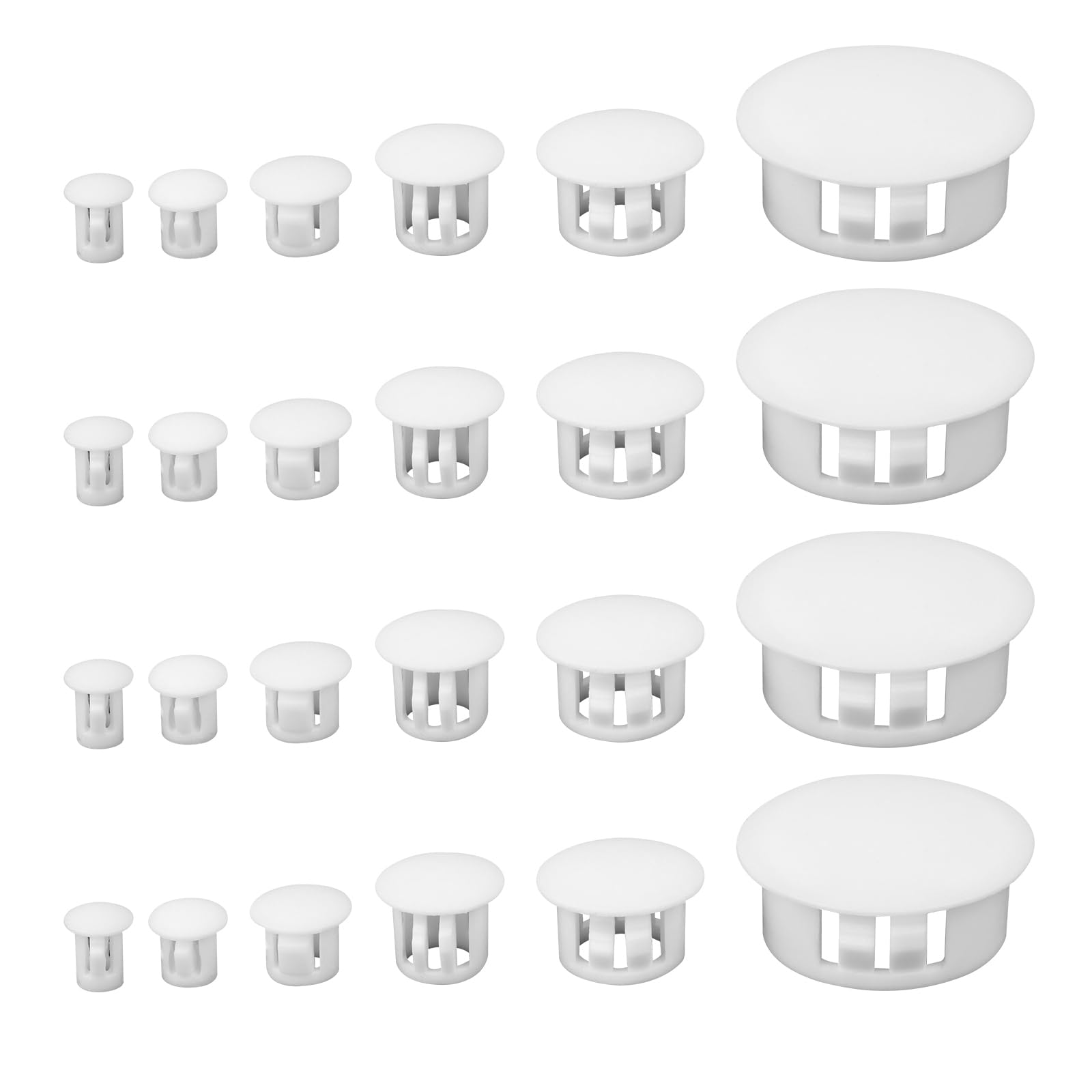 Thinp155 Pcs 6 Sizes Plastic Hole Plugs,White Hole Plugs 0.19"1/4"5/16"3/8"1/2"1"Round Drill Hole Flush Type Panel Knockout Locking Plugs Plastic Plugs for Round Holes Circular Hole Cover Hole Caps