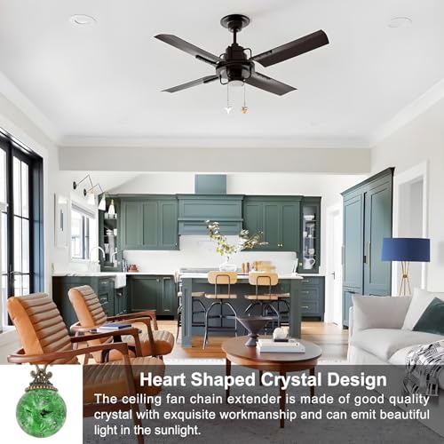 Image of PATIKIL 15 inch Ceiling Fan Pull Chain, 4 Pcs Crystal Pull Chain Fan Connector Vintage Ceiling Fan Ornament Fan Chains Extender for Ceiling Light Lamp Fans, Green (Ball)