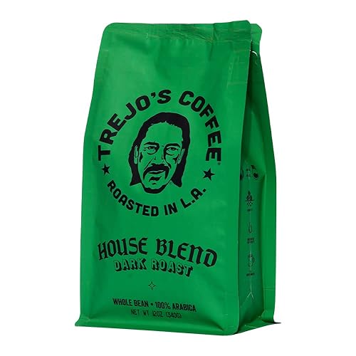 Trejo's Coffee House Blend - Café de grano entero tostado oscuro, bolsa de 12 onzas, 100% arábica