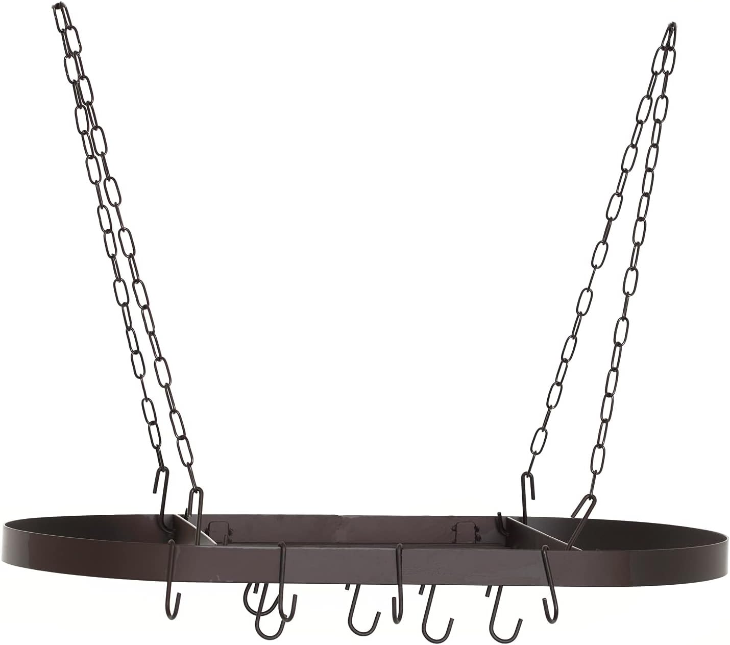 Old Dutch International Oval Bronze Hanging Pot Rack, 12 Hooks + 19.5" Chain (1.8" thick) 33" x 17¼" x 1¾"
