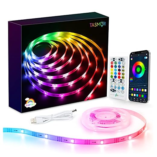 Tasmor DreamColor LED Strip Light 5m, USB Power Bluetooth Light Strips Music Sync med app fjärrkontroll, 5050 RGBIC färgbytande LED-lampor för sovrum/hem/fest, tidsfunktion/DIY dekoration