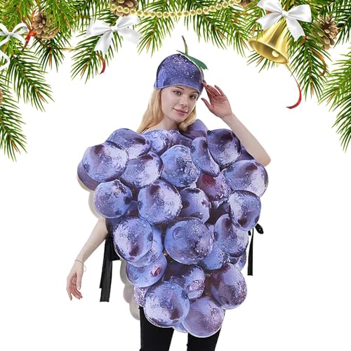 Gupcaqosjw Déguisement Raisin Adulte | Tenue Halloween Grappe de Raisins Violette avec Chapeau,Costume Femme pour Cosplay Fêtes et Spectacles - Cosplay Vacances
