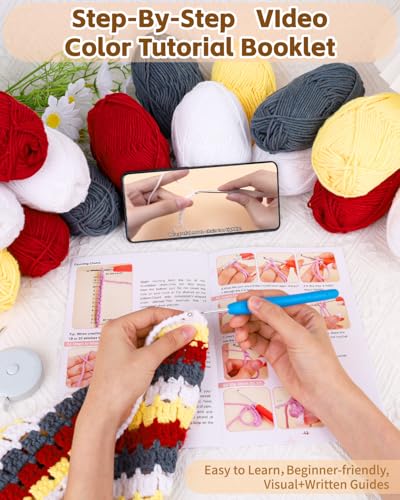 Image of Aeelike Crochet Blanket Kit for Beginners, Colorful Mosaic Stripe Blanket, 42PCS Complete Beginner Crochet Kit for Adults & Kids w Premium Yarn Beginner Friendly Videos Tutorials & Instructions