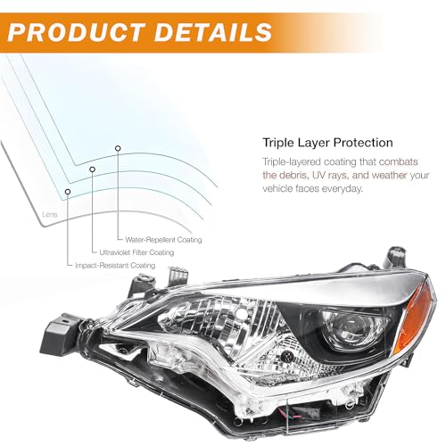 Image of Headlights Assembly Compatible with 2014 2015 2016 Toyota Corolla