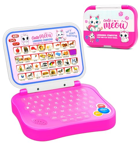 Image of VGRASSP Educational Laptop Toy for Kids with Different Music and Sounds of Scriptures, Alphabets, Words, Spellings, Numbers - Volume Adjustable Function - Convenient Learning Toy - Pink
