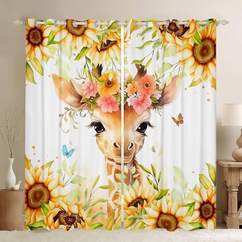 Feelyou Cute Giraffe Curtains for Bedroom Living Room (2 Panels, 42 x 63