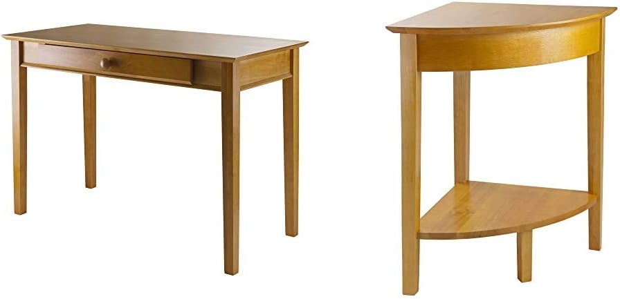 Winsome Wood Studio Home Office, Honey Wood Corner Desk with Shelf, Honey, 20 inches