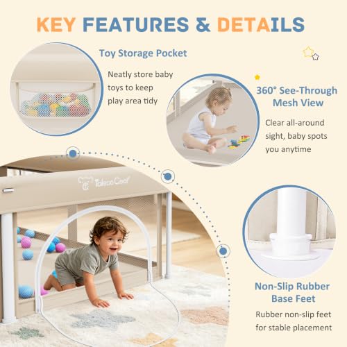 Image of TOREVSIOR Foldable Baby Playpen with Mat, 50 inchx71 inch F oldable P laypen for Babies and Toddlers, Indoor & Outdoor Kids Safety Play Pen, Portable Play Yard, Foldable Baby Playpen with 50 Ocean Balls