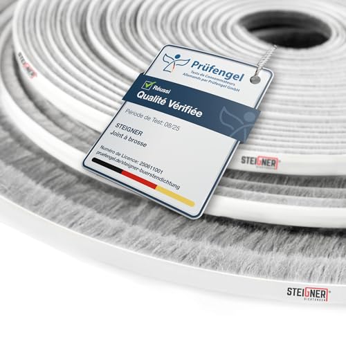 STEIGNER 10m Joint brosse adhésif pour porte coulissante GRIS, bande de brosse anti-poussière, hauteur 5 mm