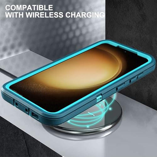 YKHJKLEC for Samsung Galaxy S23 Plus Case, Military Grade 3 in 1 Heavy Duty Shockproof/Drop Proof/Dust Proof Case with 2Pcs Tempered Glass Screen Protector & Camera Lens Protector (Blue/Turquoise) by YKHJKLEC - Used condition - Image 5
