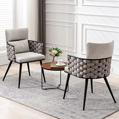 Bfz Mid-Century Modern Dining Chairs Set Of 2, Handmade Woven Kitchen Chairs, Upholstered Velvet Dining Chairs With Metal Legs For Kitchen, Dining Room, Living Room #TOP4