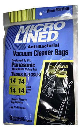 Panasonic Type U, U-3 and U-6 compatible vacuum bags, 3 pack