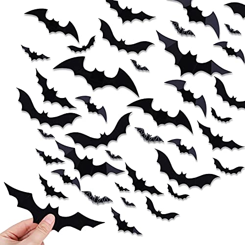 Garma 84 Pack Bats Stickers DIY Halloween Party Supplies PVC 3D Decorative Scary Bats Wall Decal for Home Window Decor(Include 48 3D Bats & 36 Glow in Dark 3D Bats)