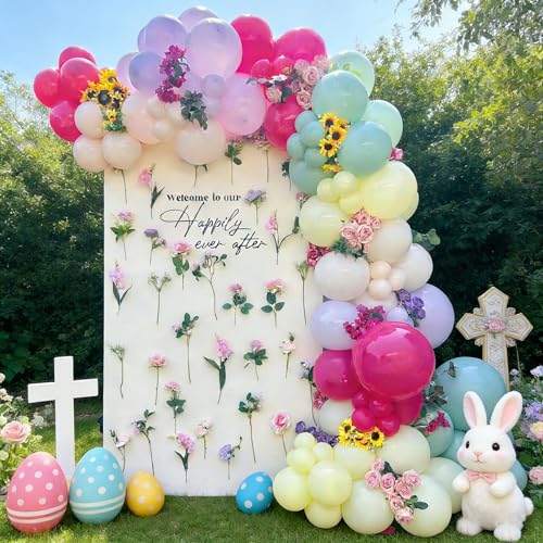 Image of 154Pcs Spring Wildflower Balloons Arch Garland Kit, Pastel Color Balloons for Flower Dasiy Floral Birthday Butterfly Tea Party Garden Baby Shower Decorations
