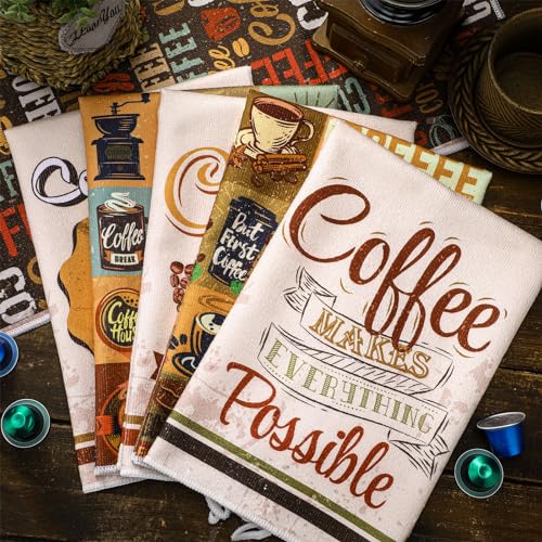 Image of Bencailor 6 Pcs Coffee Kitchen Towels Decorative Sets Dish Towels Absorbent Fast Drying Hand Tea Vintage Hanging Reusable Cleaning Dishcloths for Cooking Farmhouse Bathroom Accessory