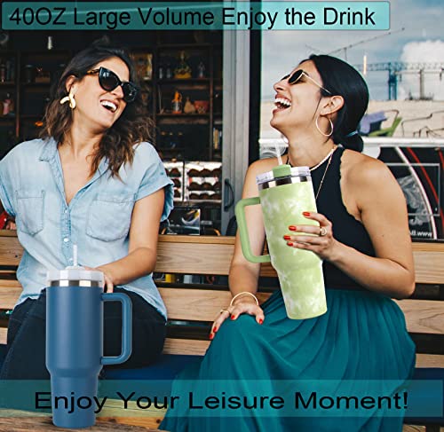 40Oz Tumbler With Handle, H2.0 Quencher Tumbler Reusable Vacuum, Insulated Tumbler With Lid And Straws, Insulated Cup, Leak Resistant Lid, Maintains Cold Ice And Heat For Hours (Tie Dye Green) #TOP5