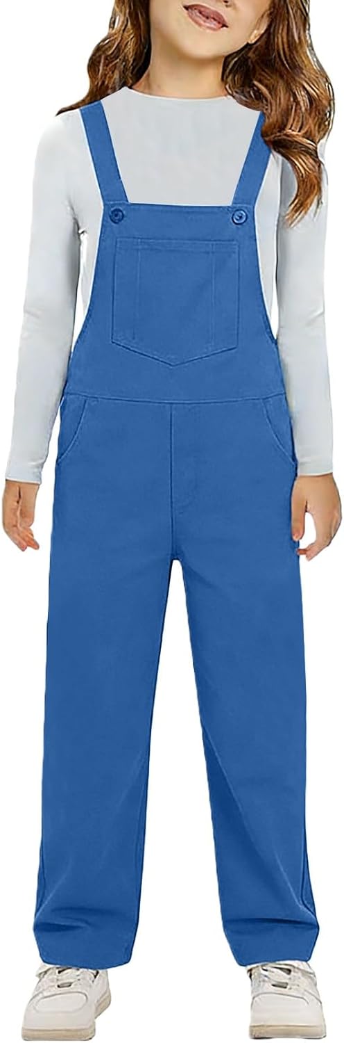 Toddler Boys Girls Bib Overalls Kids Soft Solid Color Suspender Pants Wide Leg Romper Cute Sleeveless Loose Jumpsuit