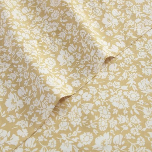 Image of Laura Ashley - Queen Size Sheet Set, Crisp & Lightweight Cotton Percale Bedding with Fitted Sheet and Pillowcases, Floral Room Decor, Deep Pocket, College Dorm Room Essentials (Heirloom Ditzy Yellow)