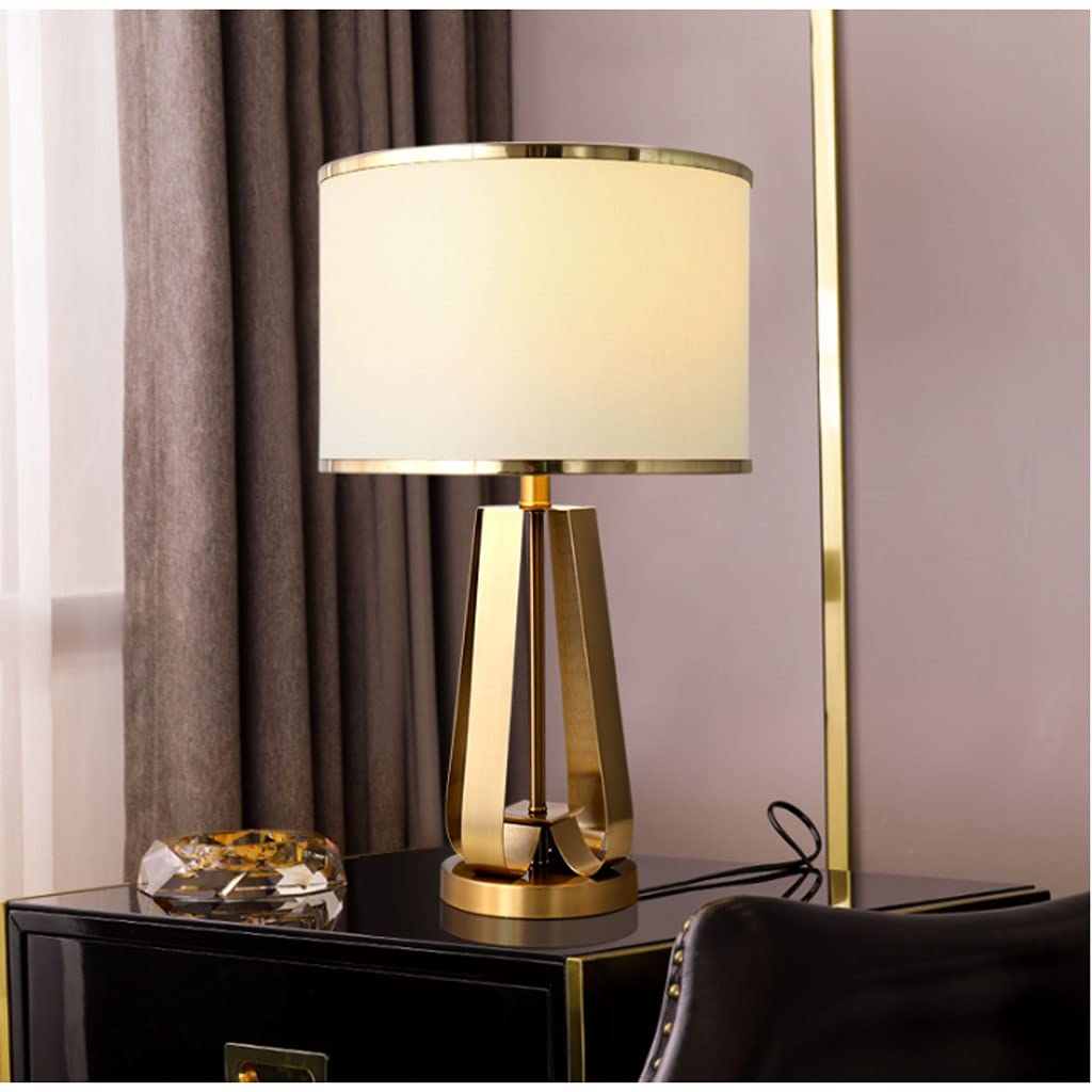 SYALEO Lámpara de Mesa Moderna, lámpara de mesita de Noche con Pantalla de Tambor Blanco y Metal Dorado, lámpara de Noche de Lujo Europea para Dormitorio, hogar, Oficina, Lectura