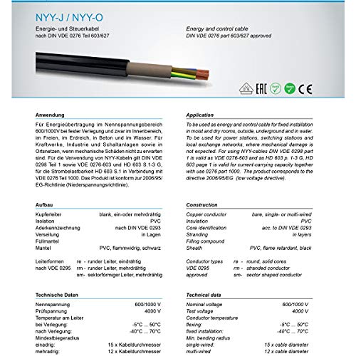 Erdkabel M&G Techno 25m NYY-J 5×2,5 mm² für Elektroinstallationen