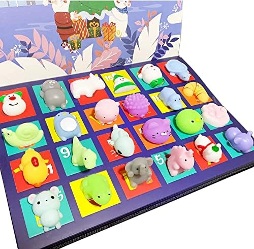 PANSHAN Christmas Fidget Advent Calendar 2022 Soft Rubber Toy Christmas Advent Calendars Gift 24Pcs for Kids Kawaii Animals Santas Toys Xmas Countdown Calendar