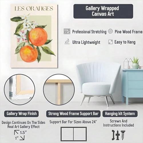 Toile Oranges 60x80 cm : tableau encadré design pour décoration salon - 6