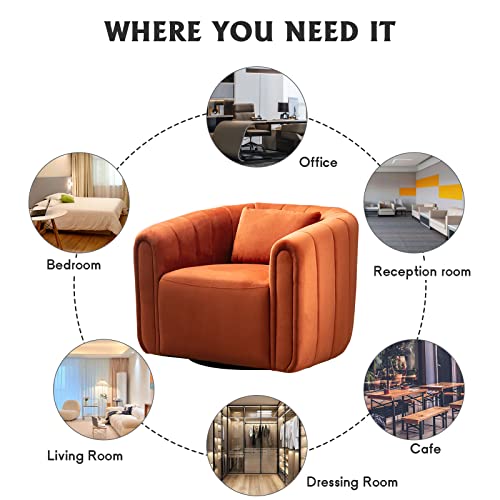 Anj Swivel Accent Chair With Plump Pillow, Modern Channel Velevt Accent Chair, Comfy Round Armchair, Swivel Barrel Chair For Nursery Living Room Bedroom (Orange) #TOP6