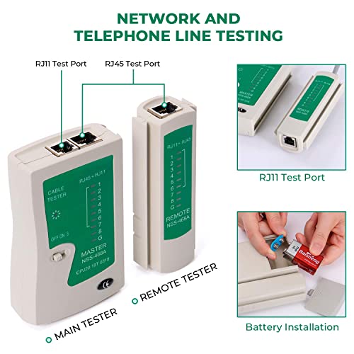 SGILE 9-in-1 Portable Crimping Tool Kit, 8P8C 6P6C 4P4C Connectors, RJ11/RJ12/RJ45 Cat5 Cat5e Network/Phone Cable Tester, Black