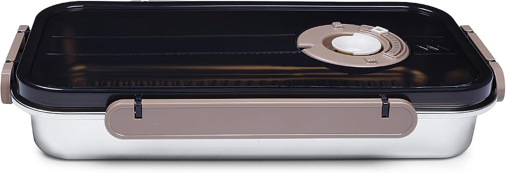 Large Capacity Storage Containers 304 Stainless Steel, Airtight & Leakproof with Rotary Timer Dial Microwave & Oven Safe, Freezer-to-Oven Solution 2200ml