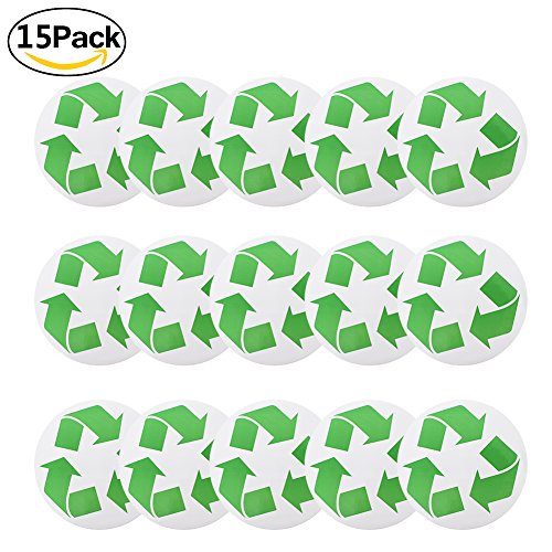 15 Pack Large Recycled Symbol Sticker for Green, Recycling Symbol Decals for Green White Blue Recycling Bins and Container for Recycled Plastic Paper Cardboard Bottle Truck Newspaper Recyclables