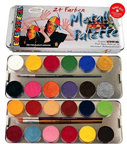 Eulenspiegel - Schminkpalette 24 Farben, 3 Profipinsel und Make-Up Schwämme