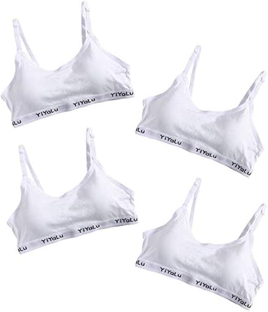 Raylans Girl's 4Pack Training Bra Teenage Kids Soft Breathable Cotton Sport Underwear Clothing