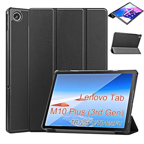 YRH for Lenovo M10 Plus 3rd Gen 10.6 inch Case 2022 (TB125FU|TB128FU|TB128XU), Slim Light Hard Shell Stand Tablet Cover for Lenovo Tab M10 Plus Case Gen 3, with Auto Sleep-Wake, Black