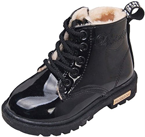 PPXID Toddler Little Kids Boys Girls Waterproof Lace-Up Boots Outdoor Ankle Boots-Black 9.5 US Size