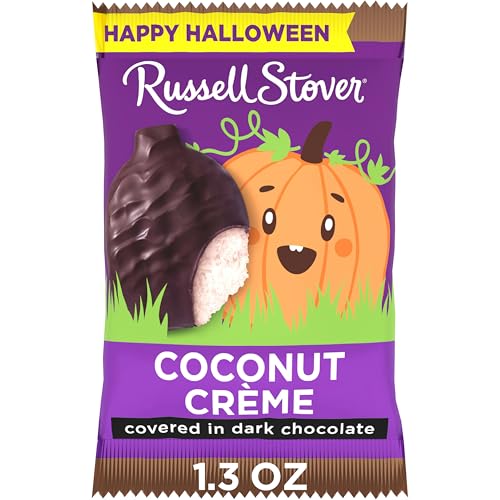 RUSSELL STOVER Halloween Dark Chocolate Coconut Crème Candy Pumpkin, 1.3 oz. (Pack of 18)