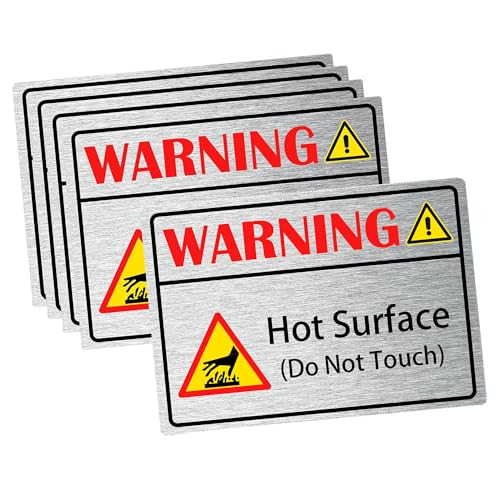Image of Warning Hot Surface Warning Metallic Labels 3.5" x 2.5" Caution Do Not Touch Stickers Caution Hot Flame Stickers 5 Pcs Danger Safety Warnings Sign Label Sticker Decal