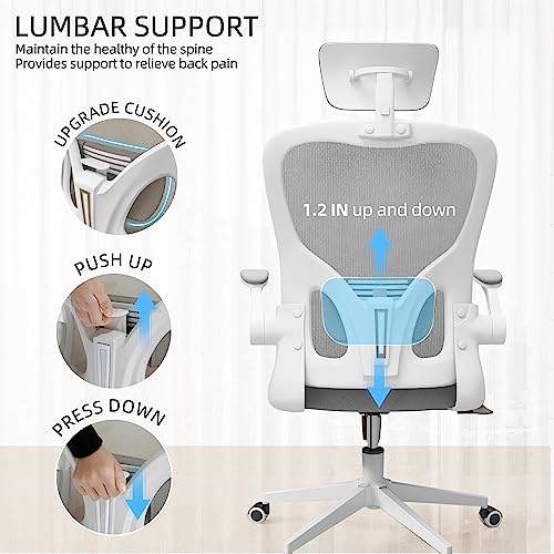 Image of Ergonomic Office Chair, High-Back Mesh Computer Desk Chair with Adjustable Height, Lumbar Support, Flip-Up Armrests,headrest，and Swivel Rolling Design for Home and Office Use