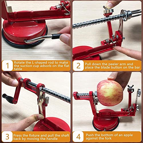 Apple Peeler, Stainless Steel Apple Corer Slicer Peeler, Durable Heavy Duty Die Cast Magnesium Alloy Apple Peeler Slicer Corer With Suction Base(Red) #TOP4