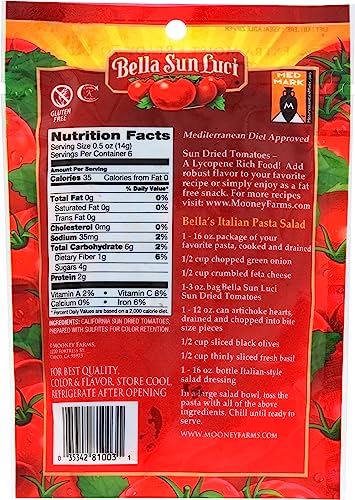 Bella Sun Luci Sun Dried Halves Tomatoes, Vegan, 3 Ounces (Pack Of 12)