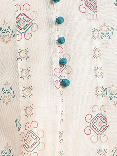 Image of rangita Off White Chanderi Calf Length Printed Flared Kurti for Women | Kurta for Women
