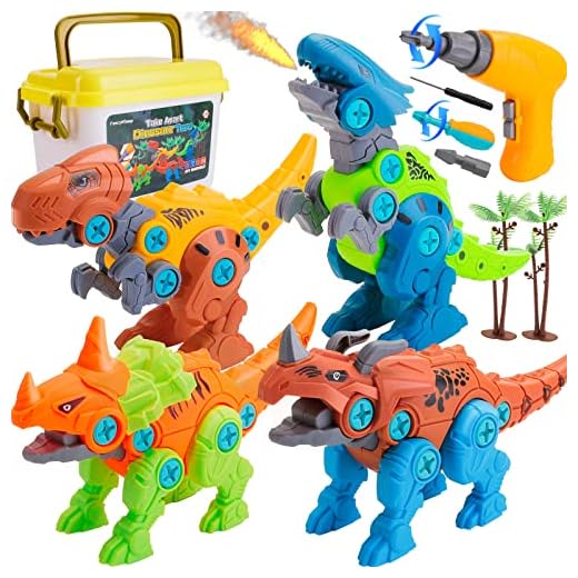 Dinosaur Take Apart Toys with Drill Storage Box - Stem Dinosaur Toys for Kids 3-5 5-7 Educational Construction Building Toys for 3, 4, 5, 6, 7 Year Old Boys, Ideal Xmas Birthday Gifts (4 Pack)