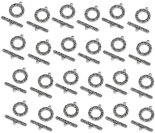 JGFinds Filigree Circle Bracelet Toggle Clasps - 38 Sets of Antiqued Silver Tone for DIY Jewelry Making Supplies