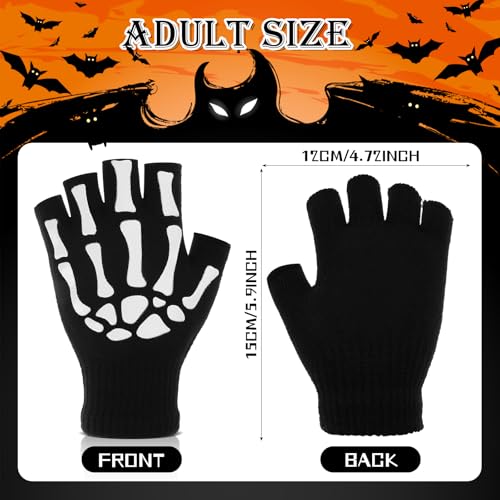 Abeillo Halloween Skeleton Glow in The Dark Mechanic Luminous Winter Warm Fingerless Skull Bone Gloves, Half Finger Gloves for Adult Men Women Halloween Costume Accessories - Image 6