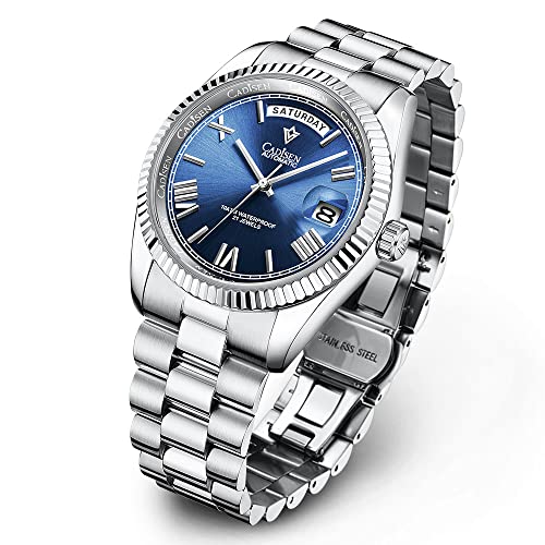 CADISEN Gift Gold Watch Men Automatic Mechanical Top Brand Luxury Watch Business Waterproof MIYOTA 8285 Movement Mens Wristwatch (Blue)