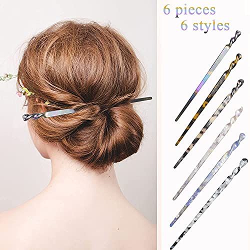 Acetate Hair Sticks 6 Pieces Tortoise Shell Hairpin Chopsticks Hair Accessories Leopard Print Hair Pins Retro Chinese Hairpins for Women and Girls