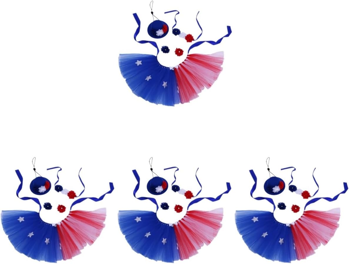 POPETPOP 4sets Independence Day Pet Costume for Dogs and Cats Patriotic Hat Skirt Neckerchief and Wristband for July Celebrations Parties and Photo Shoots