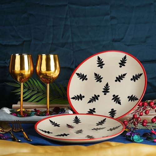 Caffeine Ceramic Handmade Black Tree Dinner Plates (10 Inch, 2 Pieces, Microwave & Dishwasher Safe)